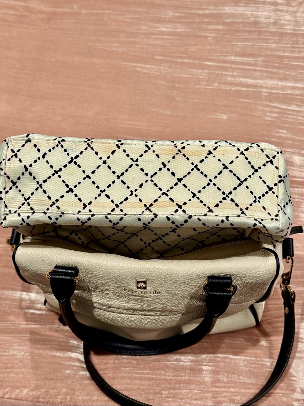 Kate Spade Cream White & Navy Handbag Purse Crossbody Leather Grant Park Alida - Picture 10 of 15